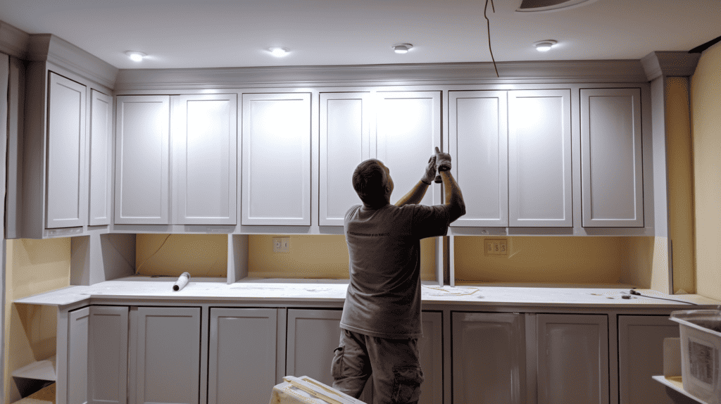 Man Painting Cabines with Sherwin Williams Paint