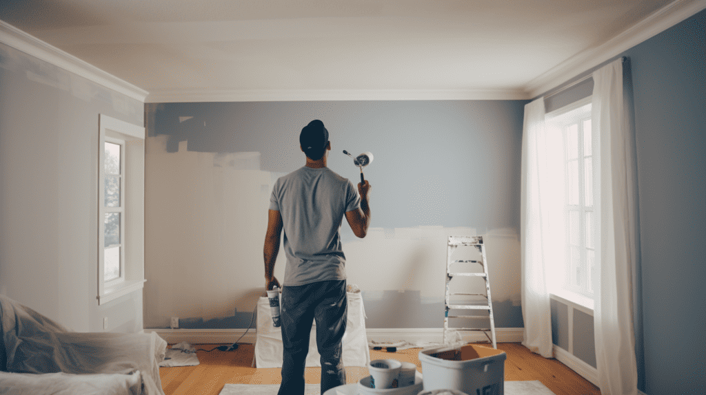 Man Painting Living Room with Behr Ultra Paint