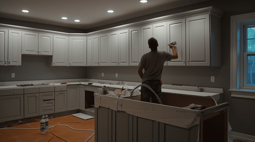 Man renovating kitchen with Behr ultra paint