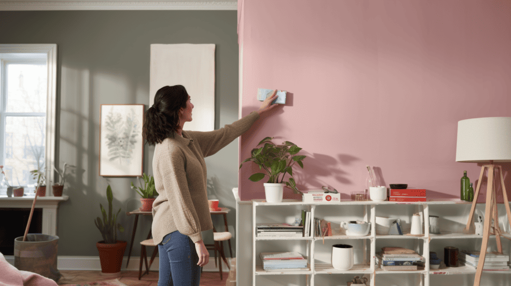Woman Holding Color Swatch Up to Wall