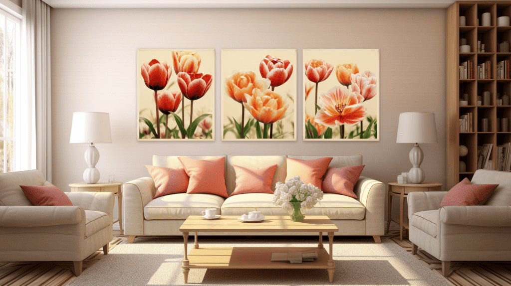 A beautiful collection of canvas prints showcasing different types of tulip home decor, capturing the essence of elegance and sophistication