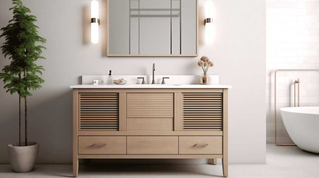 A beautifully crafted freestanding Sedgewood Vanity in a sleek modern design, showcasing its exquisite features and benefits