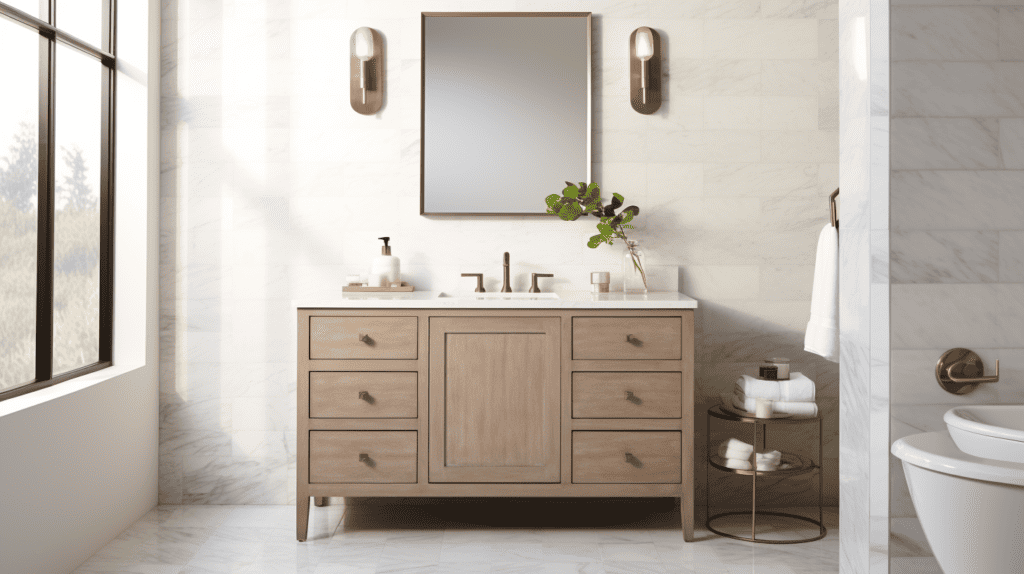 A beautifully designed bathroom vanity from the Sedgewood collection, showcasing its elegant features such as a marble countertop