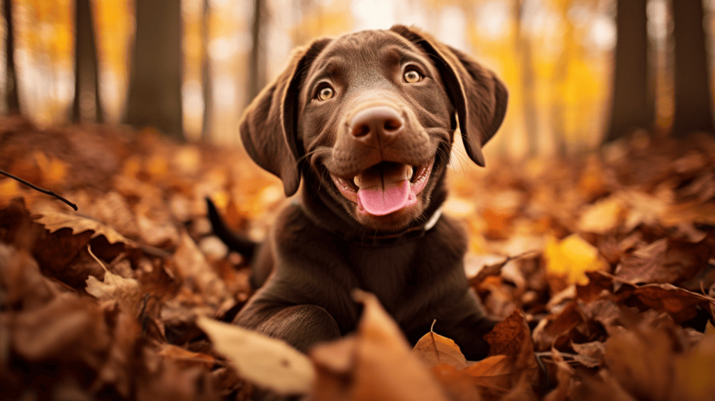 A heartwarming Chocolate Lab Art Print capturing the essence of a playful Chocolate Lab puppy, with its expressive eyes, floppy ears