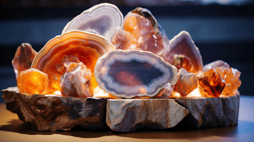 A mesmerizing Agate Home Decor accentuating the natural beauty of agate stones, showcasing their vibrant colors