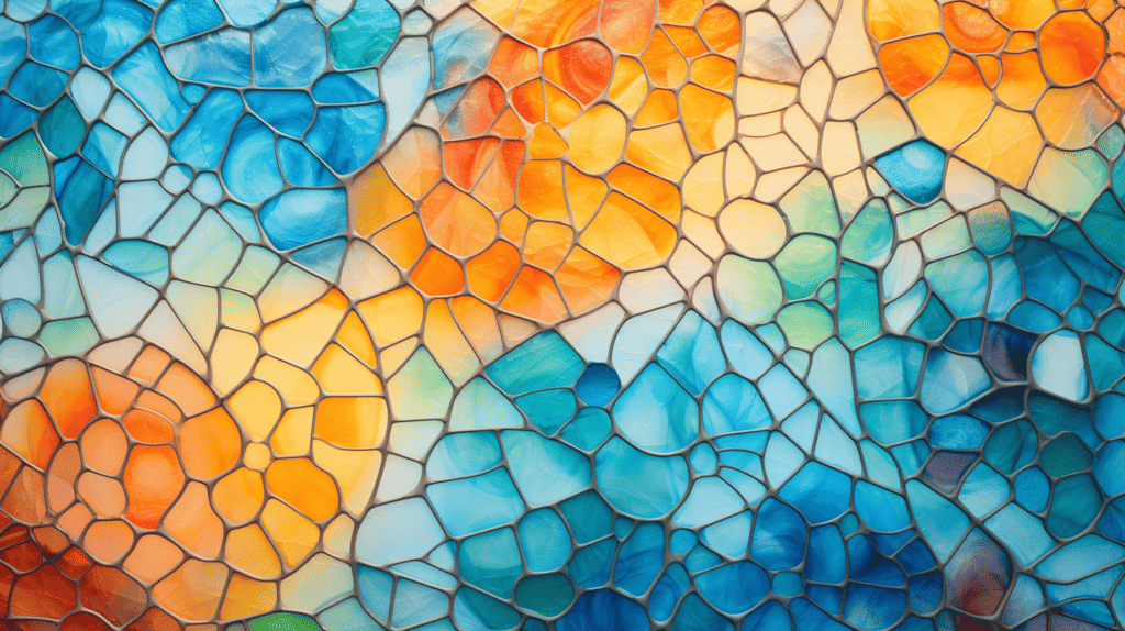 A mesmerizing sea glass art piece suspended on a wall, capturing the essence of the ocean with its vibrant colors