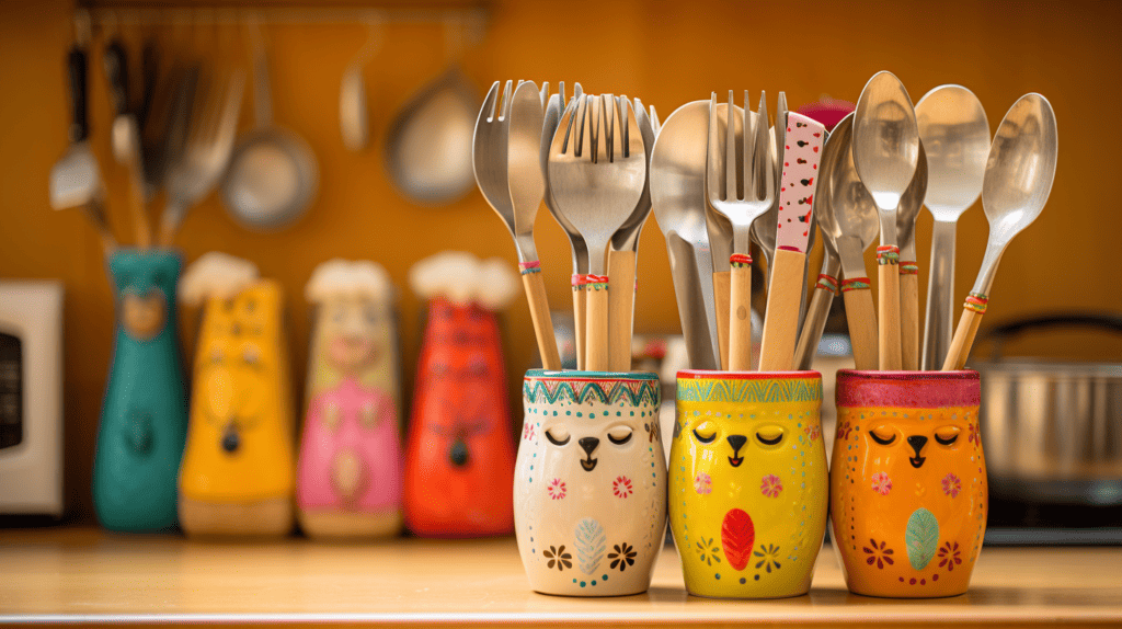 Alpaca Kitchen Utensil Holders in a cozy farmhouse kitchen, showcasing their adorable and whimsical design