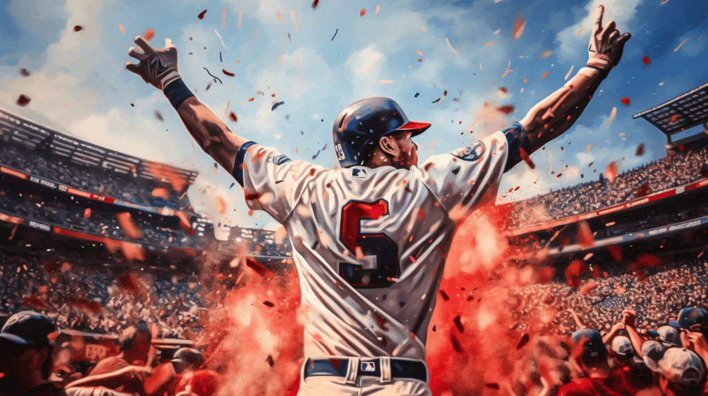 An energetic Atlanta City Baseball Poster Print with a close-up shot of a baseball player from the Atlanta Braves team