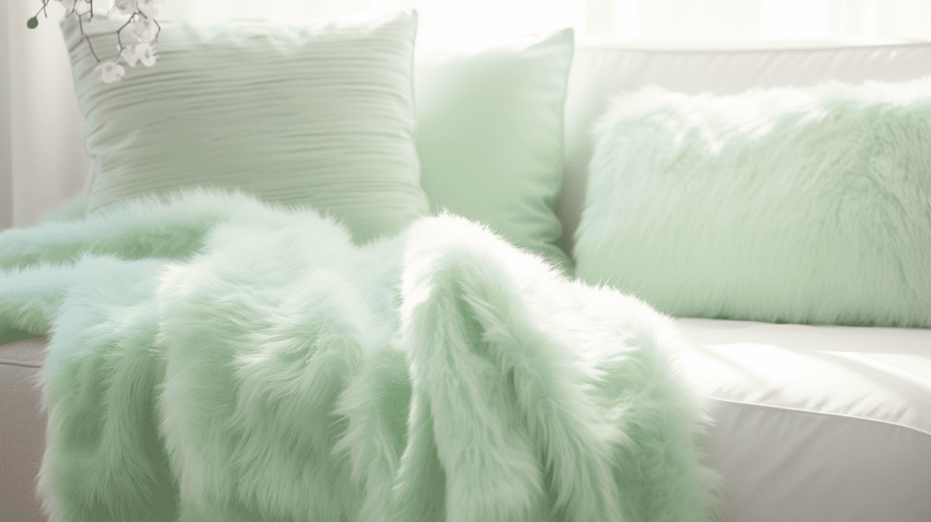 Mint Green Faux Fur Pillow Shams, soft and luxurious, with a delicate texture that invites touch