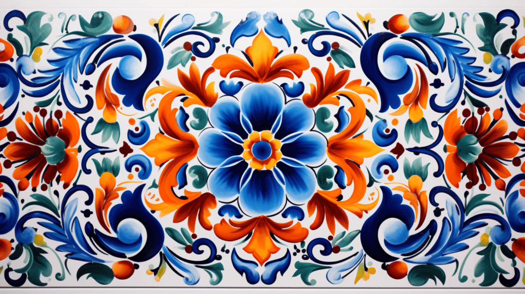 Vibrant Talavera Art Prints showcasing traditional Mexican patterns and colors, with intricate floral designs and geometric motifs. Modern Mexican Home Decor.